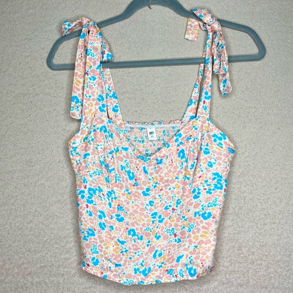 NEW Bp. Tie Strap Corset Crop Tank Top Women’s XS Peach/Blue Summer Y2K Feminine